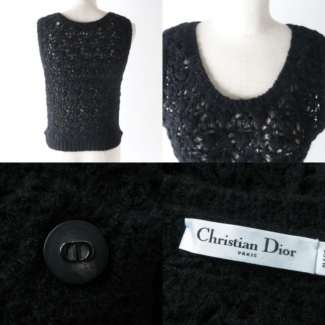 Christian Dior(クリスチャンディオール)の極美品★正規品 2023年 クリスチャンディオール 314W02AM404 カシミヤ×シルク CD釦付 カナージュ柄編み ニットアンサンブル 黒 44 伊製 レディースのトップス(アンサンブル)の商品写真