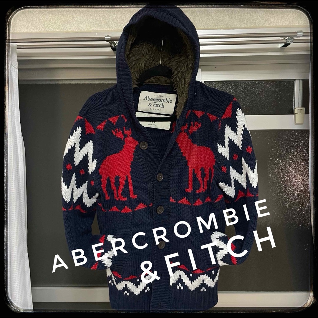 Abercrombie&Fitch(アバクロンビーアンドフィッチ)の【美品】Abercrombie&Fitch(アバクロ)★ビッグロゴカーディガンM メンズのトップス(カーディガン)の商品写真