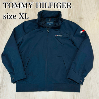 TOMMY HILFIGER - 【美品】トミーヒルフィガー　ナイロンジャケット　XL ネイビー　フード付き　刺繍