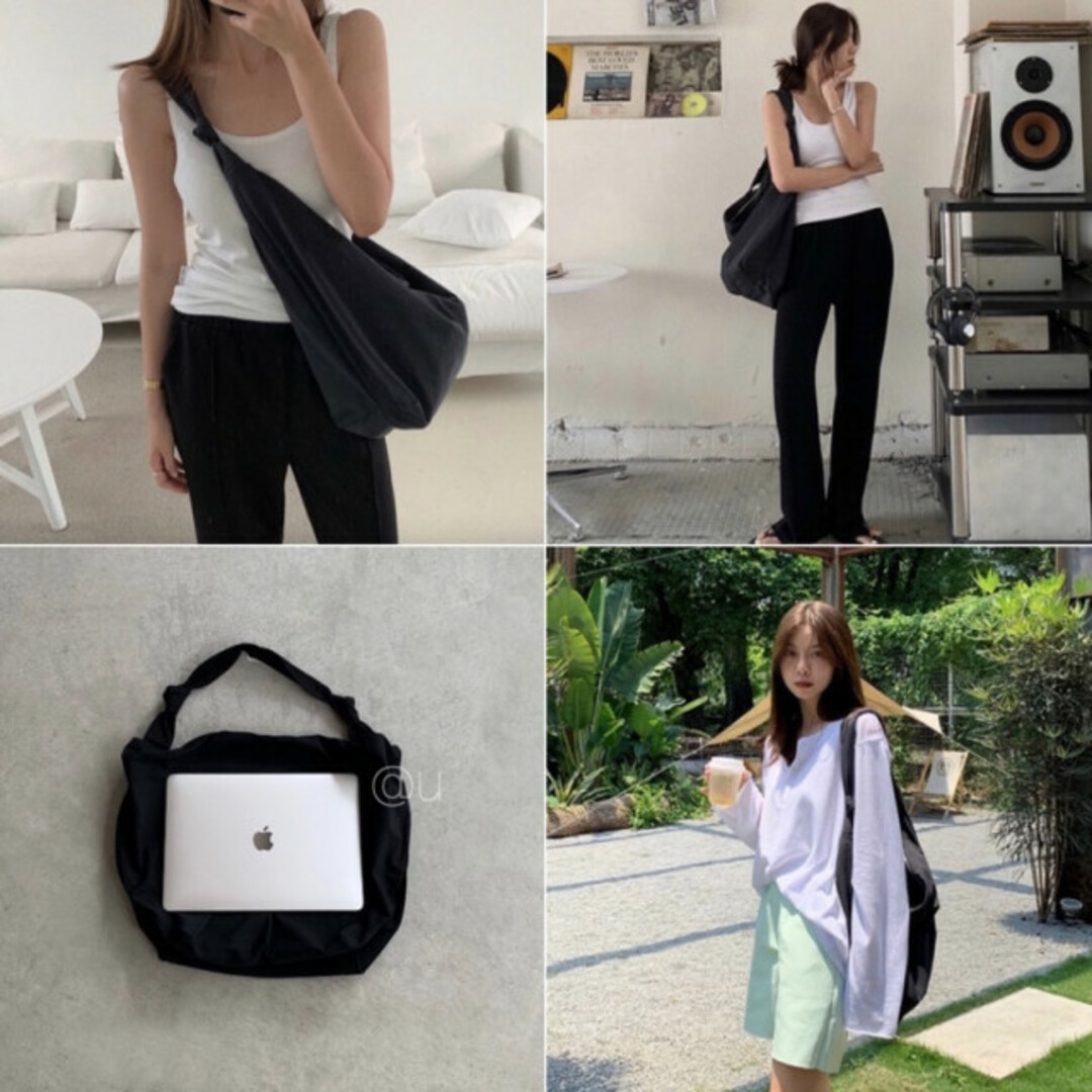 ビッグショルダーバッグ ブラック キャンバス 大容量 黒 レディース メンズ メンズのバッグ(ショルダーバッグ)の商品写真