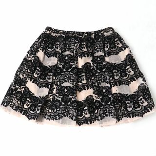 レッドヴァレンティノ(RED VALENTINO)の美品☆正規品 RED VALENTINO レッドヴァレンティノ シルク100％ ベロアレースプリント ミニ丈 フレアスカート 黒×ピンク 38 インナー付き(ミニスカート)