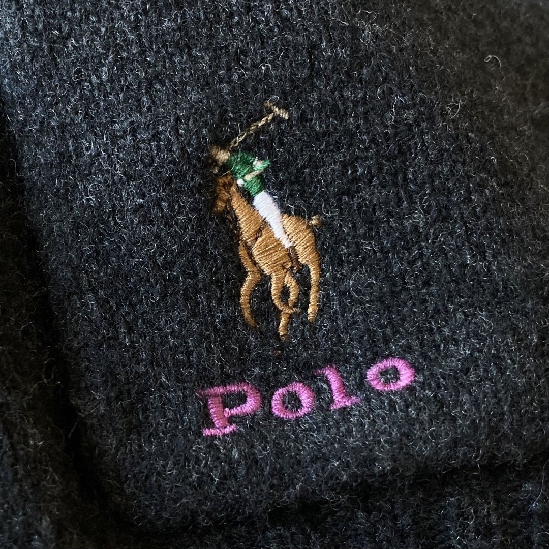 Ralph Lauren(ラルフローレン)のポロ ラルフローレン ロゴ刺繍 ウール ニット カーディガン M 黒 チャコール レディースのトップス(カーディガン)の商品写真