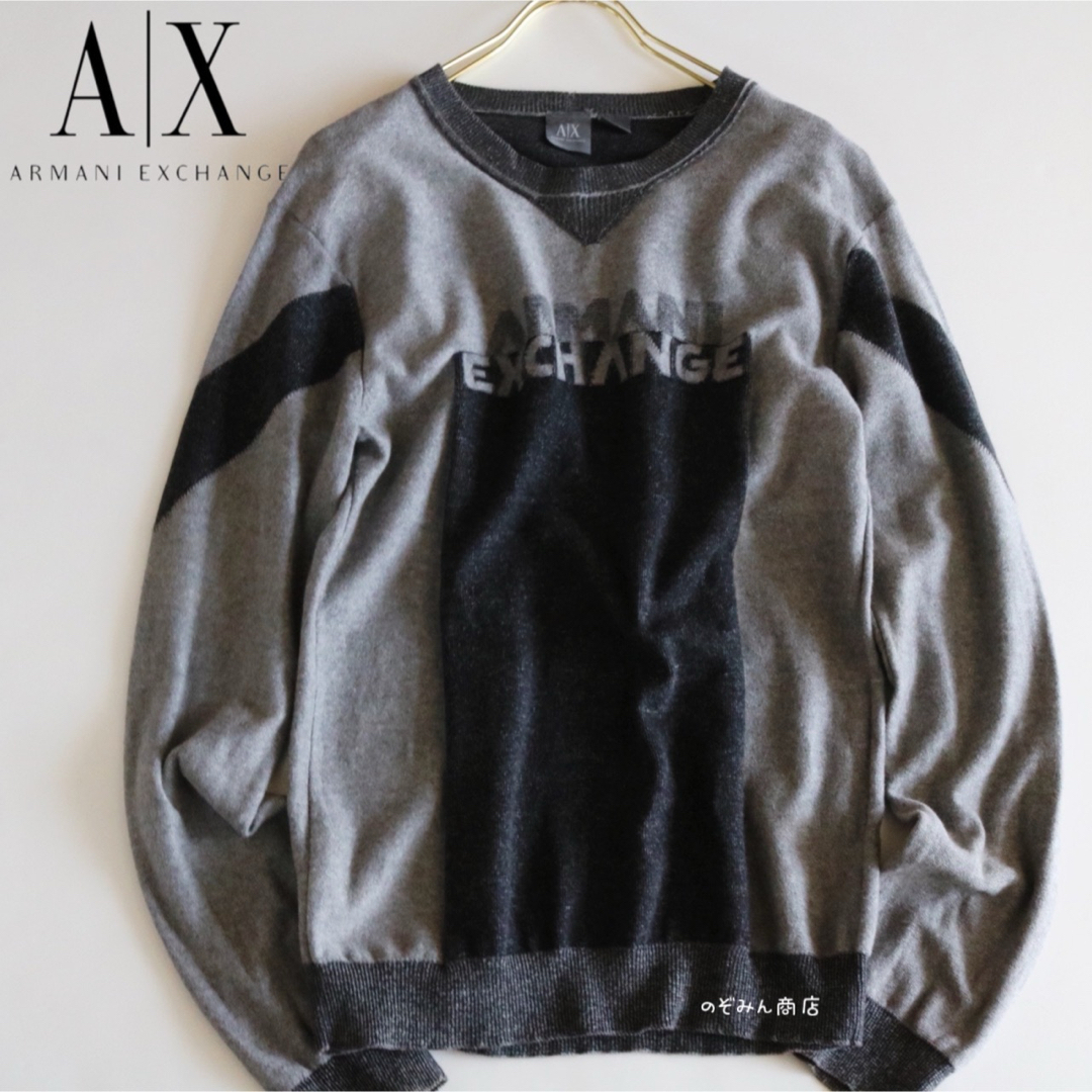 ARMANI EXCHANGE(アルマーニエクスチェンジ)の【ARMANI】ニット　セーター　ロゴ　灰　M★ メンズのトップス(ニット/セーター)の商品写真