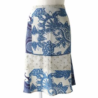 エトロ(ETRO)の極美品△正規品 ETRO エトロ ペイズリー柄 総柄 シルク100％ フレアスカート サイドジップ付き レディース ブルー系マルチカラー 44 伊製(ロングスカート)