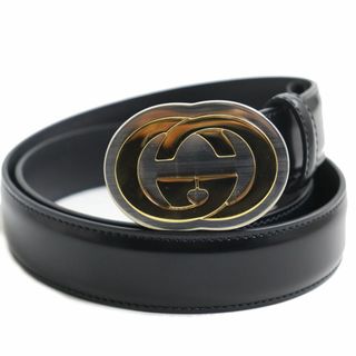 グッチ(Gucci)の極美品●GUCCI グッチ 598092 インターロッキングG シルバー×ゴールド金具 レザーベルト ブラック 85・34 イタリア製 箱/保存袋付き(ベルト)