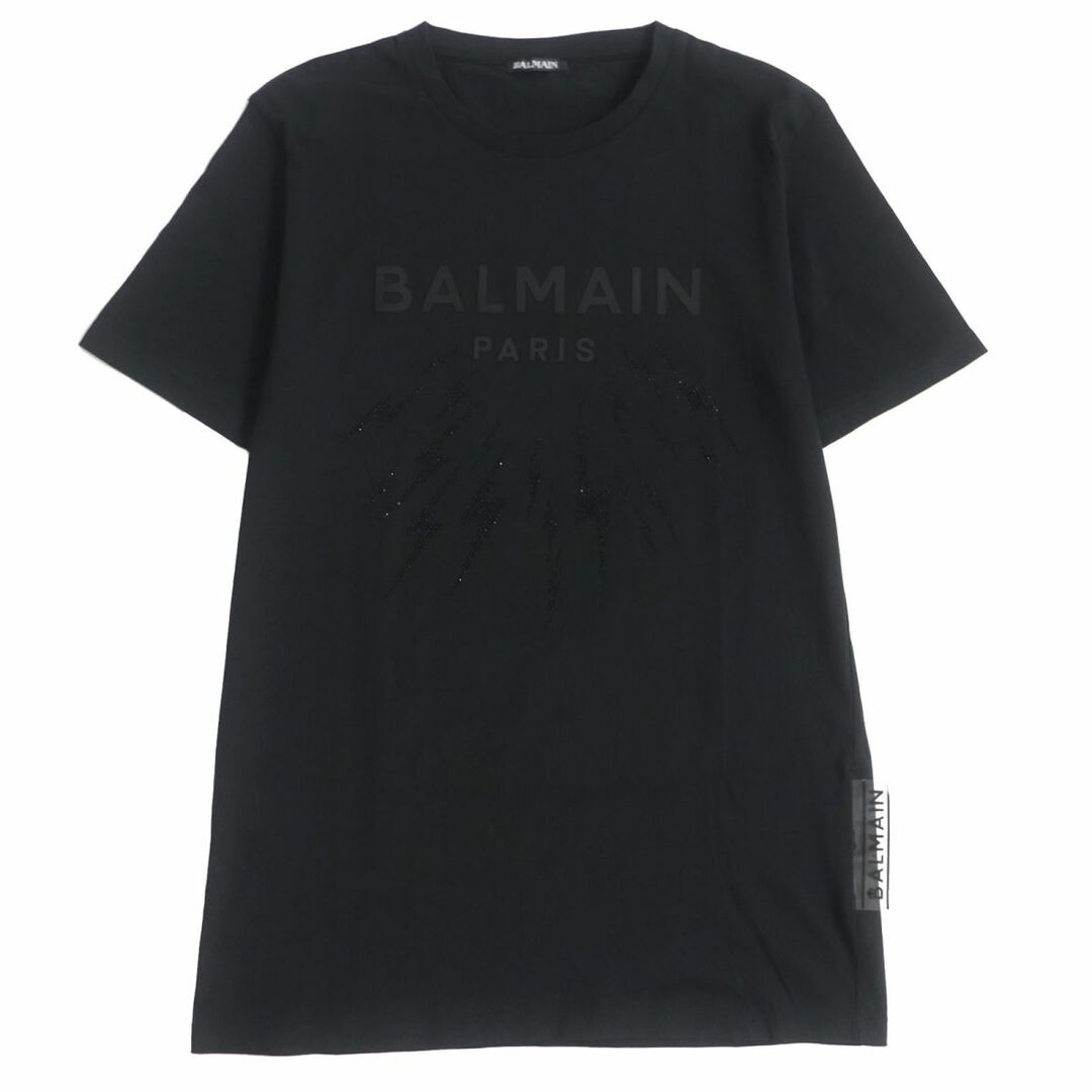 BALMAIN(バルマン)の美品□BALMAIN/バルマン ラインストーン シルバー金具 コットン100％ クルーネック 半袖 ロゴTシャツ/カットソー ブラック M メンズ メンズのトップス(Tシャツ/カットソー(半袖/袖なし))の商品写真