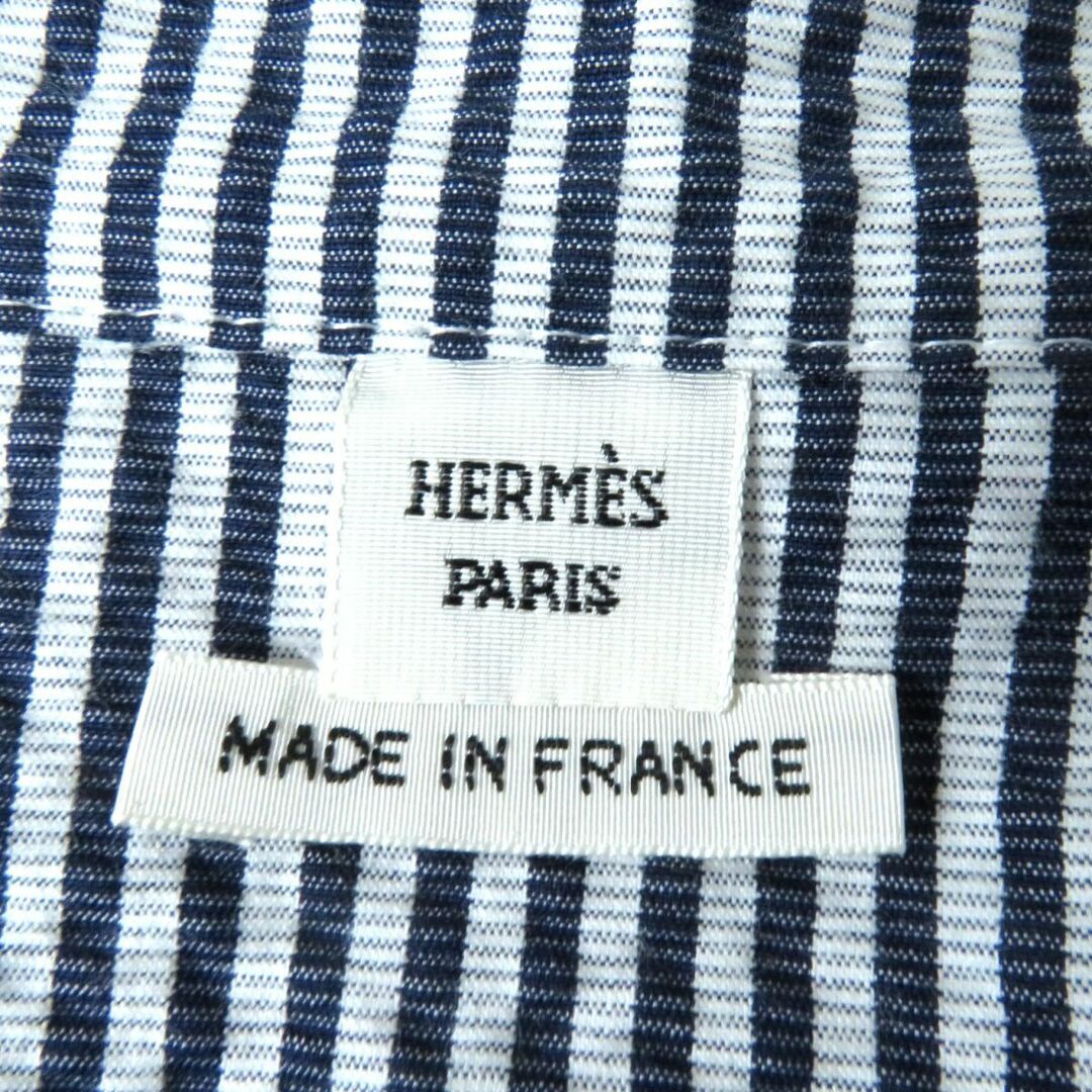 Hermes(エルメス)の極美品◎仏製 エルメス レディース セリエボタン シアサッカー ジップジャケット／ ビーチジャケット ストラップ柄 ネイビー×ホワイト 44 レディースのジャケット/アウター(その他)の商品写真