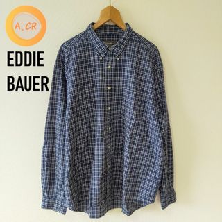 エディーバウアー(Eddie Bauer)のEDDIE BAUER チェック柄 BDシャツ XL 古着 ブルー(シャツ)