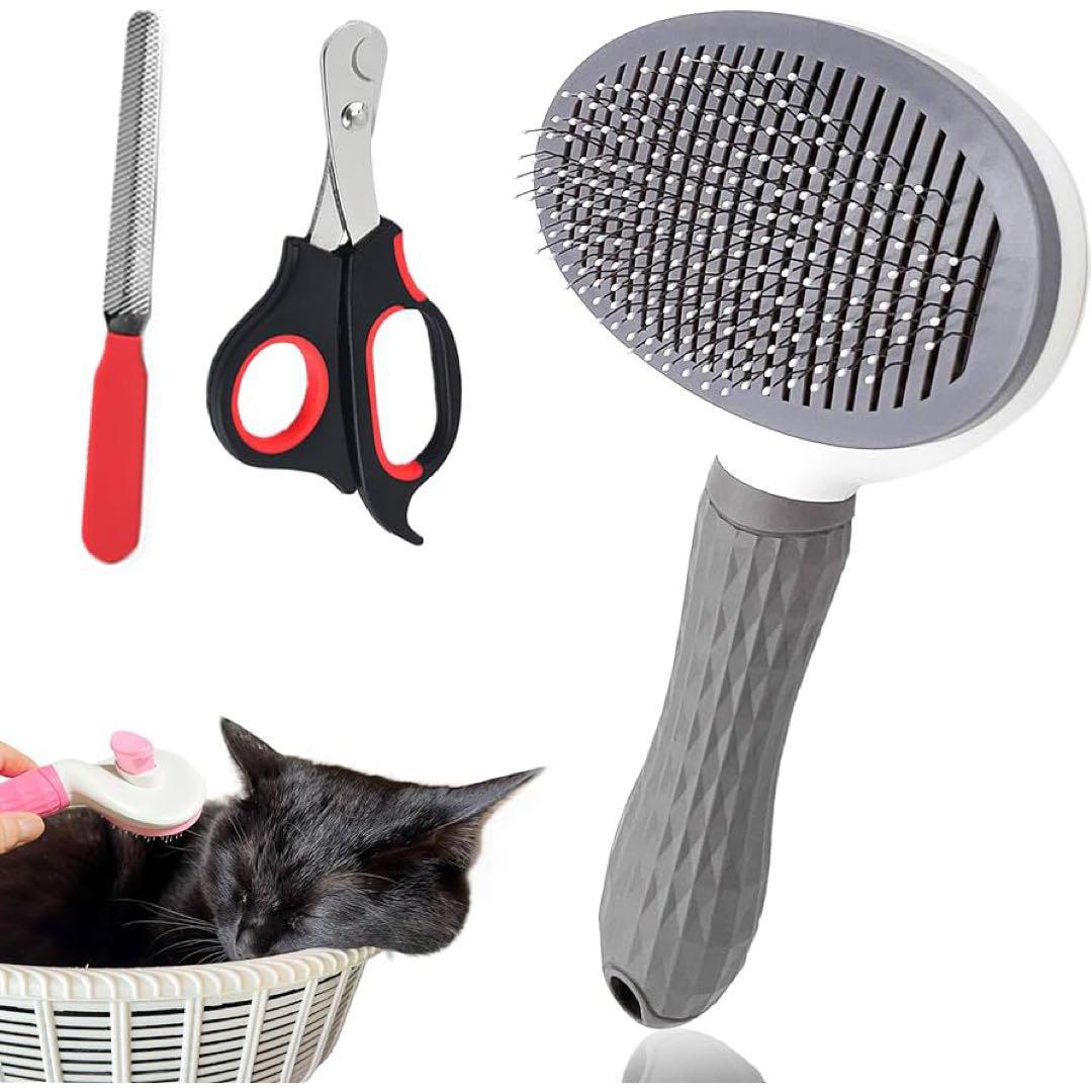 3点セット❣️ペットケア　ブラシ 爪切り やすり 犬 猫　グレー その他のペット用品(猫)の商品写真