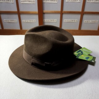 24010101　サイズ59　焦茶色　高品質　英国式フェドラ帽子ウール100％(ハット)