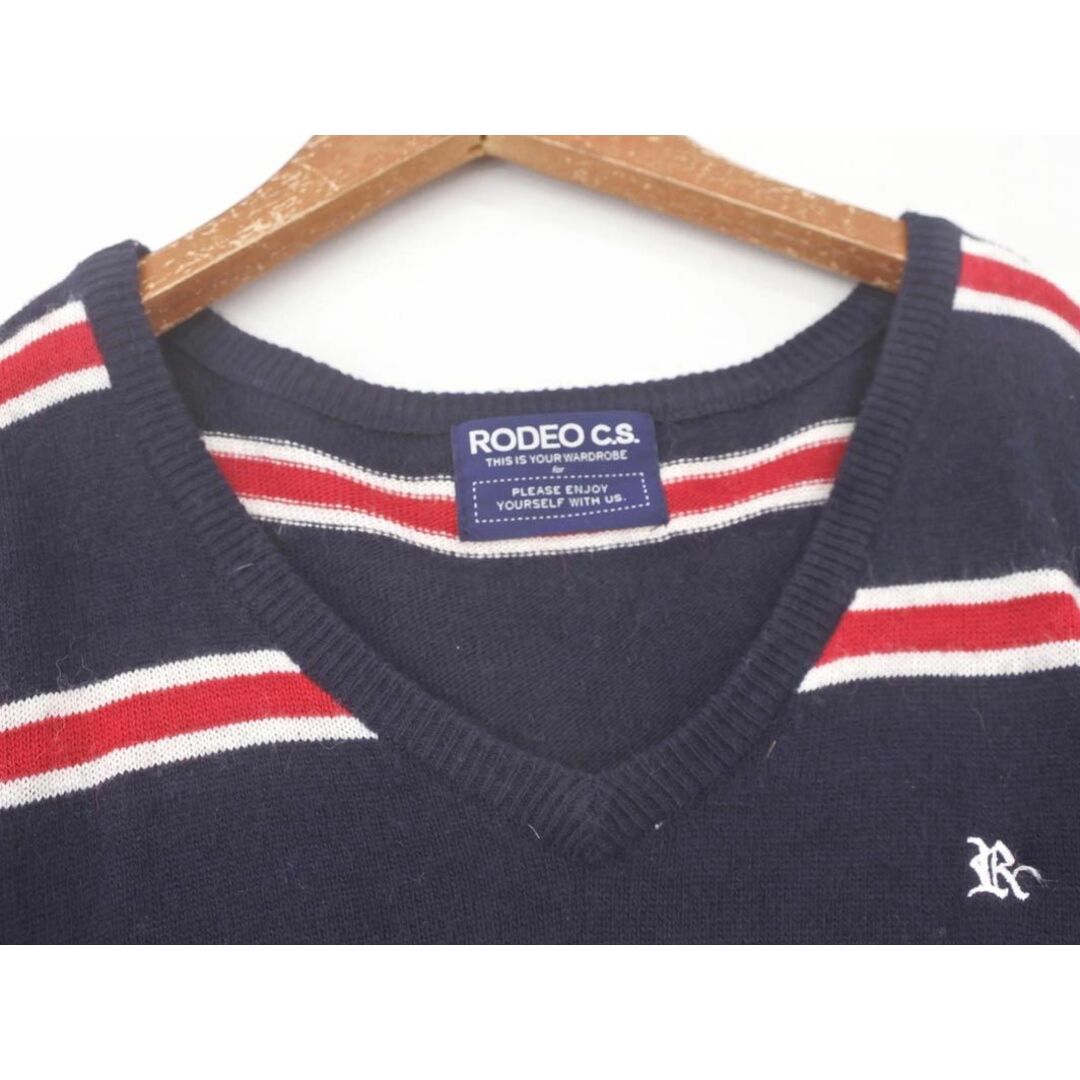 RODEO CROWNS(ロデオクラウンズ)のRODEO CROWNS ロデオクラウンズ ウール混 Vネック ボーダー ニット カットソー sizeM/紺ｘ赤ｘ白 ◇■ レディース レディースのトップス(カットソー(長袖/七分))の商品写真