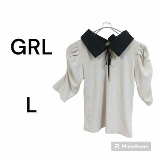 グレイル(GRL)の【GRY】グレイル　半袖シャツL　白黒　冠婚葬祭　おしゃれ　綿　ポリ　ナチュラル(シャツ/ブラウス(半袖/袖なし))