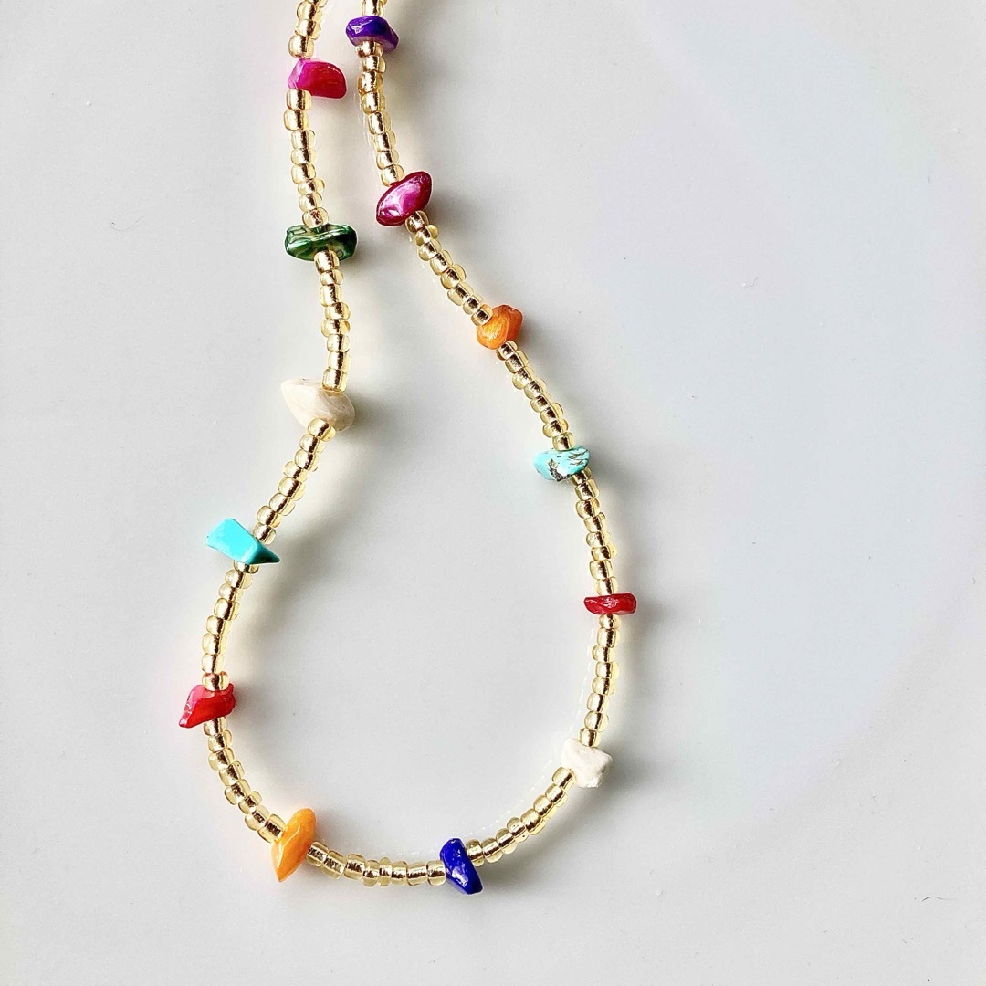 beads necklace＊colorful shell ハンドメイドのアクセサリー(ネックレス)の商品写真