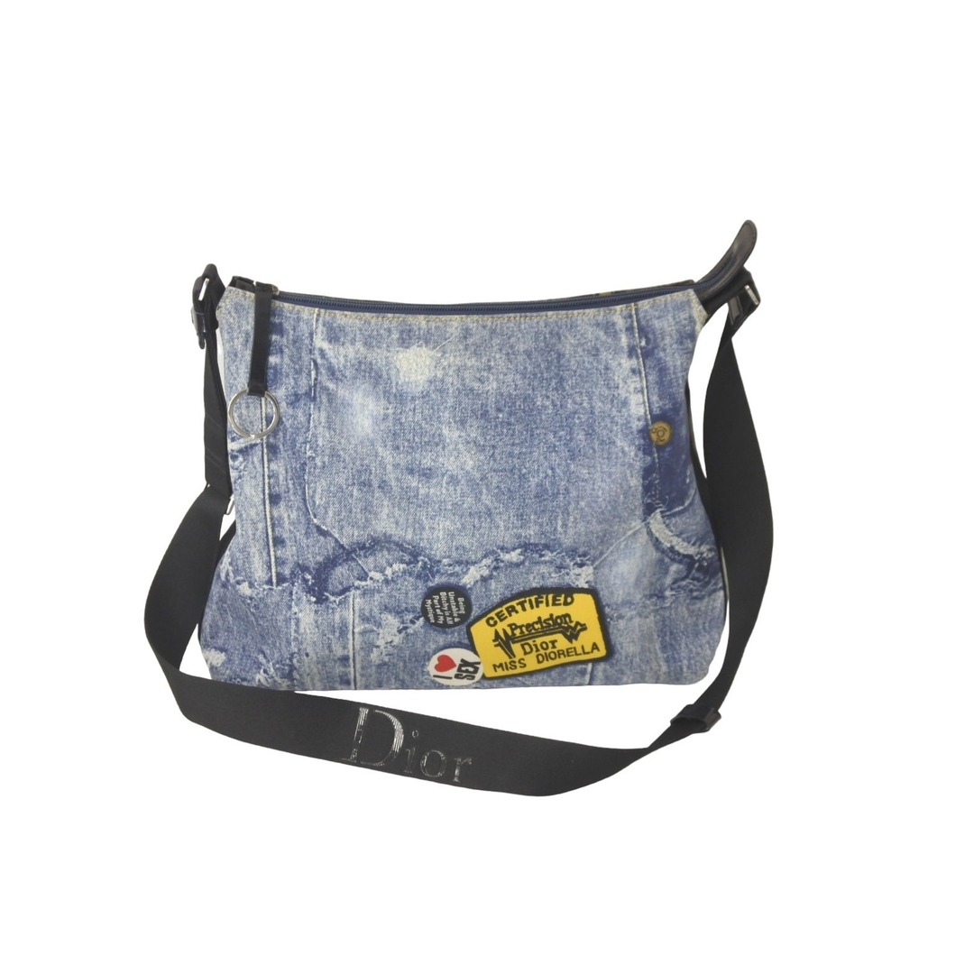 Christian Dior - Christian Dior クリスチャンディオール ショルダーバッグ デニムプリント キャンバス レザー MU0061 シルバー金具 美品 中古 60695
