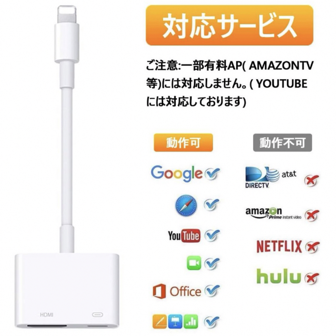 2点 iphone HDMI 変換アダプタ 3m ケーブル スマホ テレビ 接続の通販