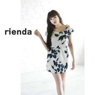 rienda - rienda リエンダ ミニ　ワンピース　花柄　アイボリー　深緑　袖なし