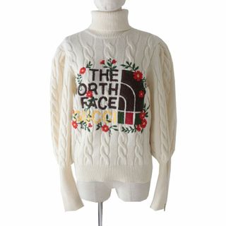 グッチ(Gucci)の美品◎正規 21AW GUCCI×THE NORTH FACE グッチ×ノースフェイス 671689 フローラル エンブロイダリー タートルネックニット 白×マルチ XS(ニット/セーター)