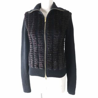 グッチ(Gucci)の美品◎正規品 イタリア製 GUCCI グッチ 226906 レディース ミンクファー キャメル100％ ジップアップ ニットカーディガン 黒×茶 XS(カーディガン)