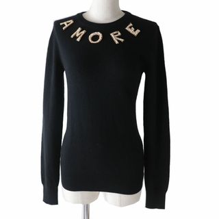 ドルチェアンドガッバーナ(DOLCE&GABBANA)の美品◎正規品 定価339900円 DOLCE&GABBANA ドルチェ＆ガッバーナ FM009K カシミヤ100％ Fパール AMORE 長袖 ニットプルオーバー 黒 40 伊製(ニット/セーター)