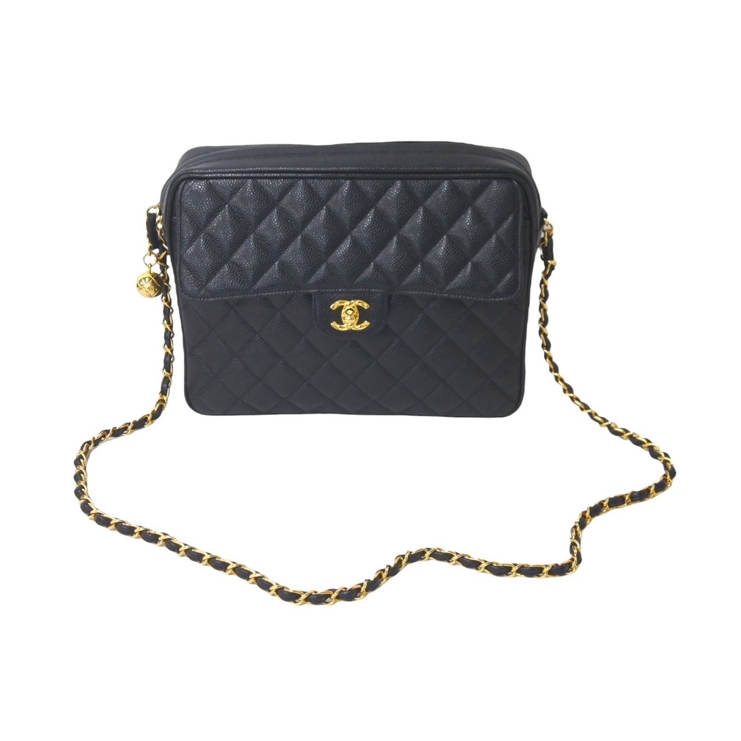 CHANEL(シャネル)のCHANEL シャネル ビジューチェーンショルダーバッグ マトラッセ 玉付きキャビアスキン 2番台 1992年 ブラック 美品 中古 50603 レディースのバッグ(ハンドバッグ)の商品写真