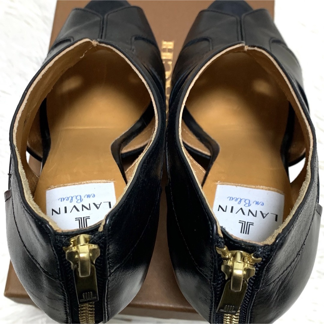 LANVIN en Bleu(ランバンオンブルー)の【極美品】LANVIN en blue 本革 オープントゥ レザーブーツ レディースの靴/シューズ(ブーツ)の商品写真