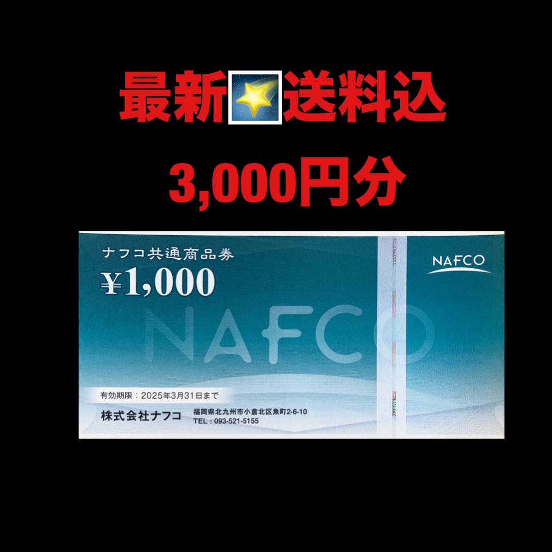 最新✳️ナフコ　3,000円分　株主優待券 チケットの優待券/割引券(ショッピング)の商品写真