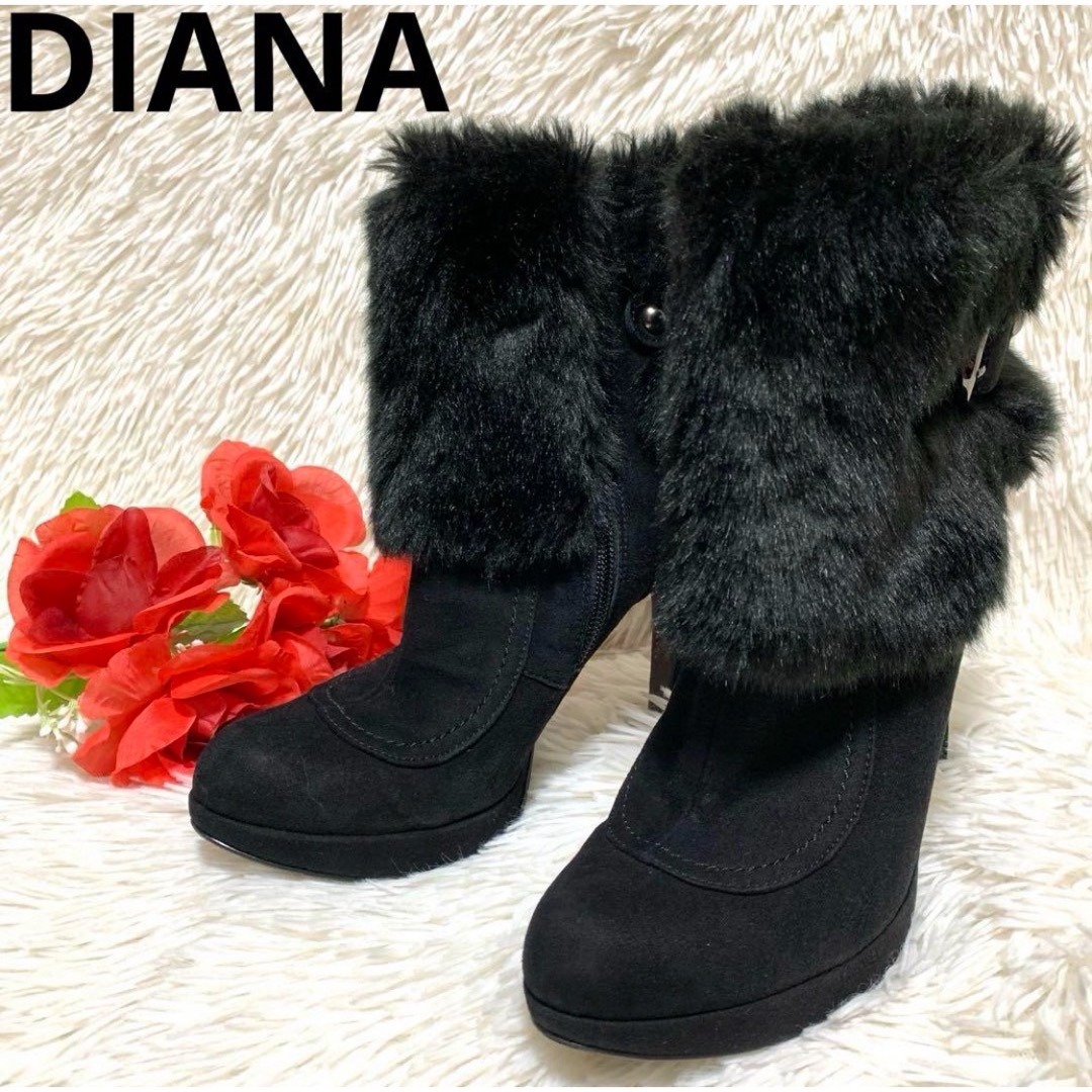 DIANA(ダイアナ)の【美品】DIANA スエード サイドジップ ショートブーツ フェイクファー レディースの靴/シューズ(ブーツ)の商品写真
