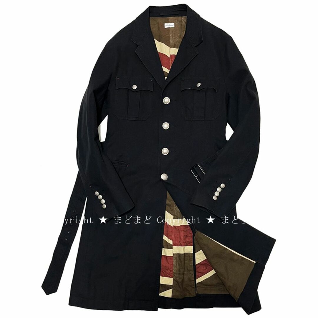 Paul Smith(ポールスミス)のポールスミス ユニオンジャック ベルト付き チェスター コート M トレンチ 黒 メンズのジャケット/アウター(チェスターコート)の商品写真