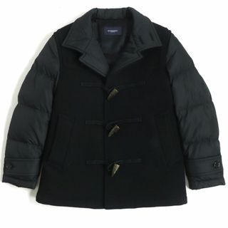 美品▼BURBERRY LONDON バーバリーロンドン ロゴ入りトグルボタン ダッフルタイプ ウール切替 ダウンコート ブラック L メンズ 正規品