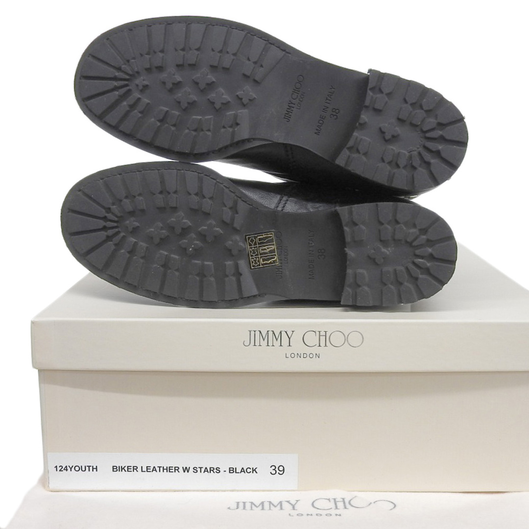 JIMMY CHOO(ジミーチュウ)のジミーチュウ 新品同様 JIMMY CHOO ジミーチュウ 24.YOUTH レザー スタッズ エンジニアブーツ レディース ブラック 38 38 レディースの靴/シューズ(その他)の商品写真