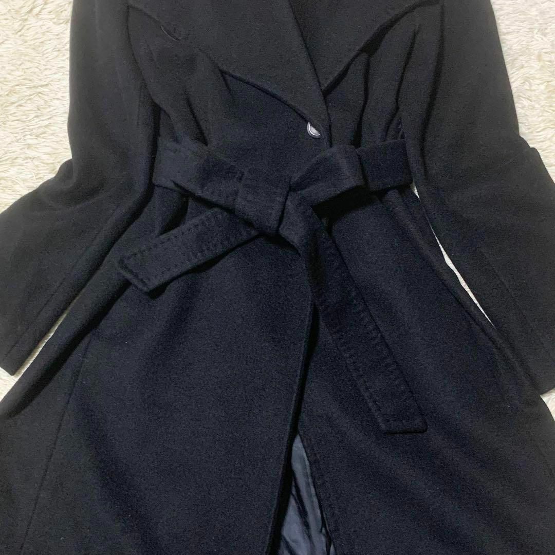 ROPE’(ロペ)のロペ ベルテッドコート 38 カシミヤ混 ブラック 女優襟 ロングコート レディースのジャケット/アウター(ロングコート)の商品写真