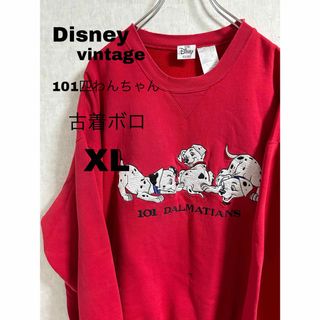 ディズニー(Disney)の古着 101匹わんちゃん スウェット ディズニー ヴィンテージ 赤 ボロ XL(スウェット)