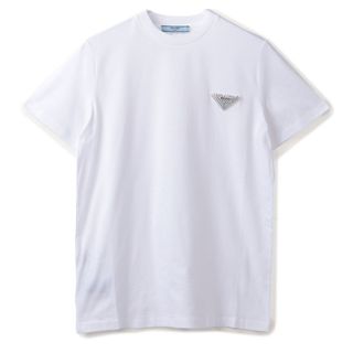 プラダ(PRADA)のプラダ PRADA Tシャツ ラインストーン 三角ロゴ コットンシャツ ショートスリーブ 半袖シャツ 2024年春夏新作 35838R 13X9 009(Tシャツ(半袖/袖なし))