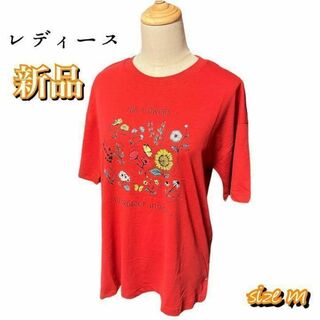 【新品　送料無料】プリントtシャツ サイズm レッド(Tシャツ(半袖/袖なし))