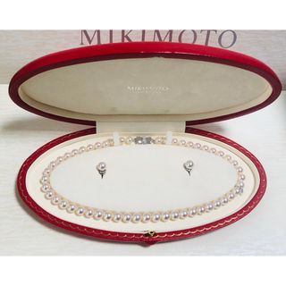 ミキモト(MIKIMOTO)のレア！ミキモト  エトレンヌ　ダブルパール　パールネックレス　ピアスセット(ネックレス)