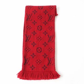 ルイヴィトン(LOUIS VUITTON)の美品★正規品 18年 LOUIS VUITTON ルイヴィトン M72432 エシャルプ ロゴマニア モノグラム シルク混 ニットマフラー ルビー レッド 赤 伊製(マフラー/ショール)