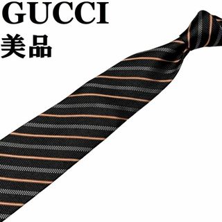 グッチ(Gucci)の【美品◆イタリア製】GUCCI グッチ シルク ネクタイ ストライプ 黒ブラック(ネクタイ)