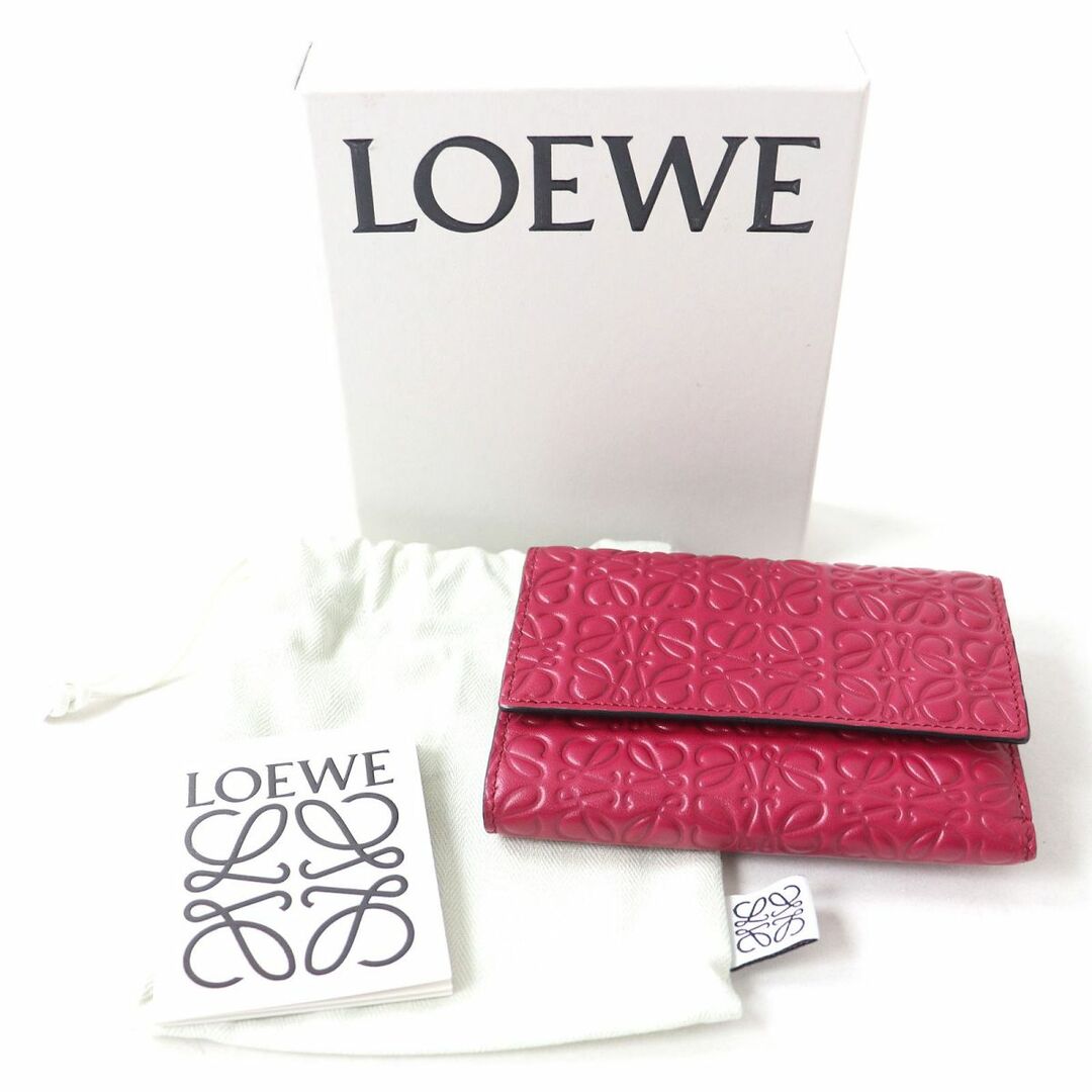 LOEWE(ロエベ)の極美品△スペイン製 LOEWE ロエベ C499S97X07 アナグラム バーティカル スモール ウォレット 3つ折り レザー 財布 レッドピンク系 箱付き♪ レディースのファッション小物(財布)の商品写真