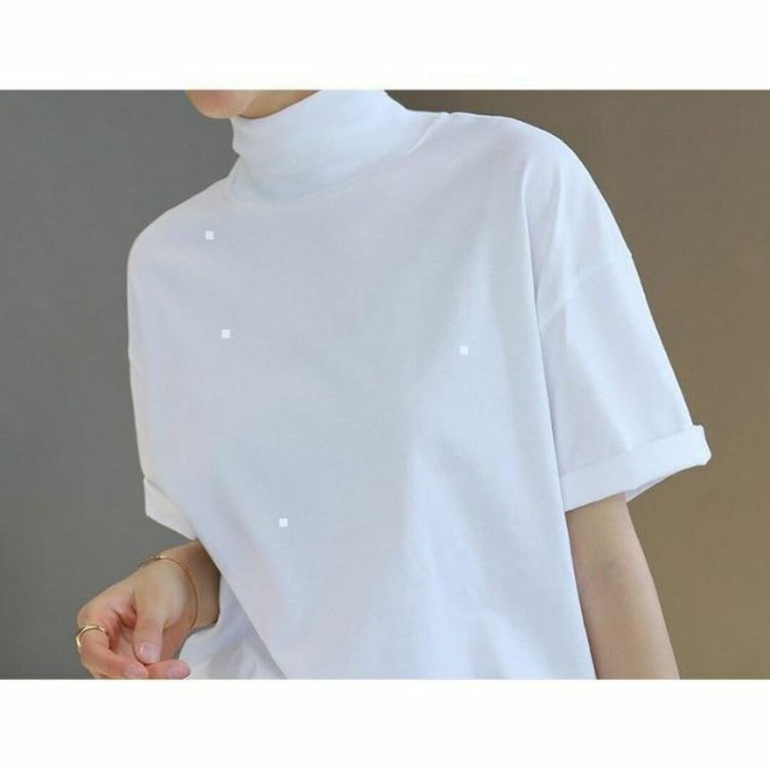 XL　Tシャツ レディース春 夏 秋 半袖 ドロップショルダー ハイネック 綿 レディースのトップス(Tシャツ(半袖/袖なし))の商品写真