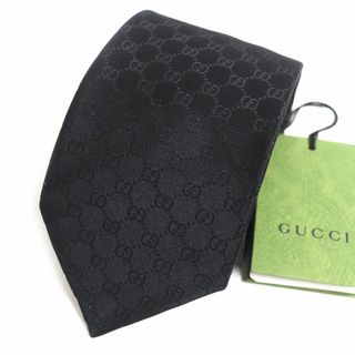 グッチ(Gucci)の未使用品▼2022年製 GUCCI グッチ 456520 モノグラム GG柄 シェリーライン シルク100% ネクタイ ブラック 伊製 メンズ 正規品 タグ付き(ネクタイ)