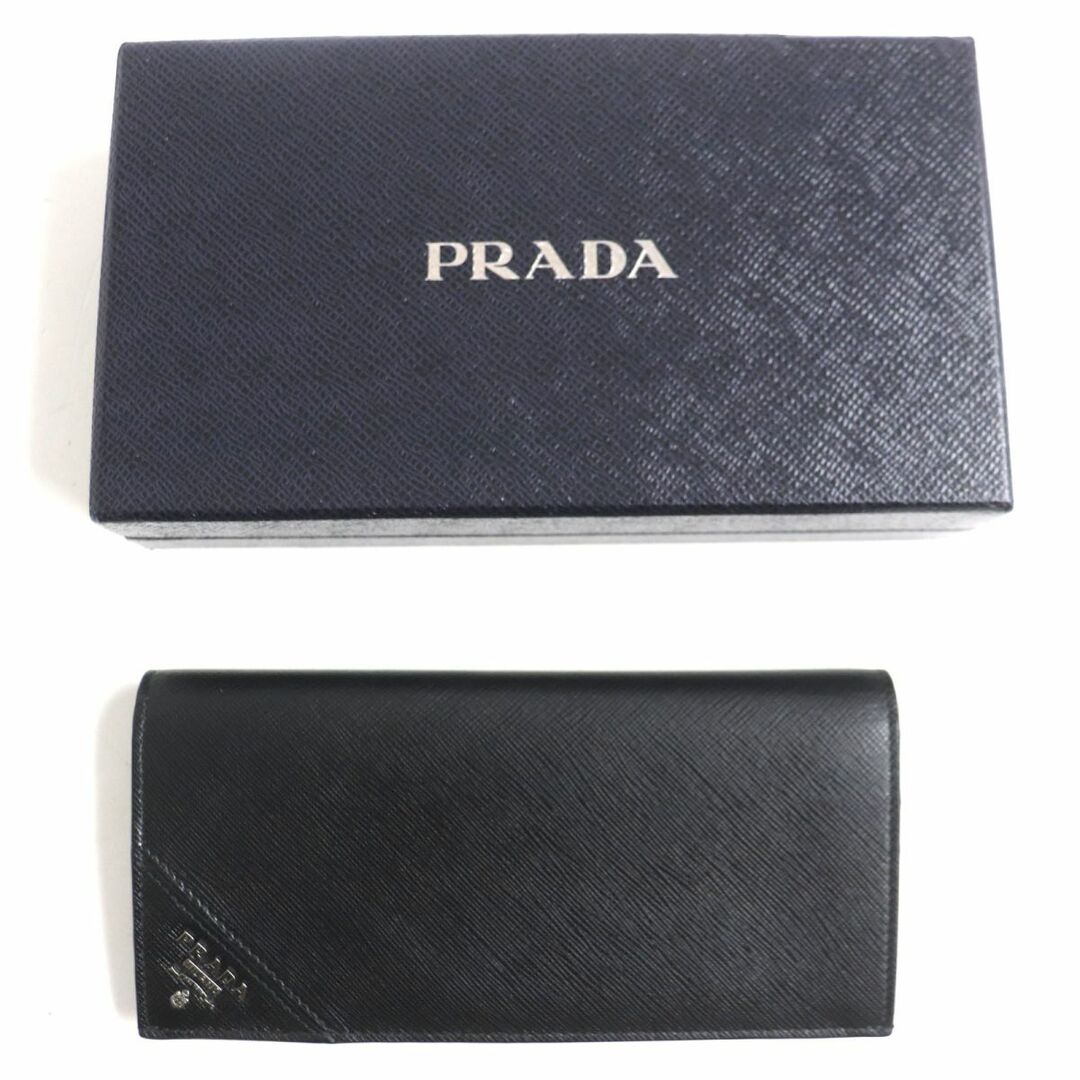 PRADA(プラダ)の極美品▼PRADA プラダ 2MV341 ロゴ金具付き サイファーノレザー 2つ折り長財布/札入れ ブラック シルバー金具 伊製 メンズ 箱付き メンズのファッション小物(長財布)の商品写真