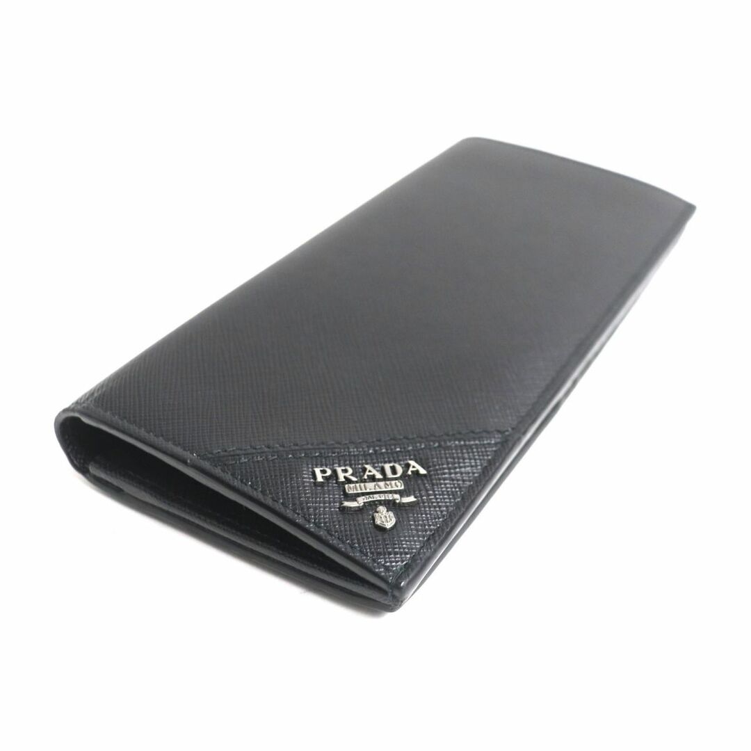 PRADA(プラダ)の極美品▼PRADA プラダ 2MV341 ロゴ金具付き サイファーノレザー 2つ折り長財布/札入れ ブラック シルバー金具 伊製 メンズ 箱付き メンズのファッション小物(長財布)の商品写真