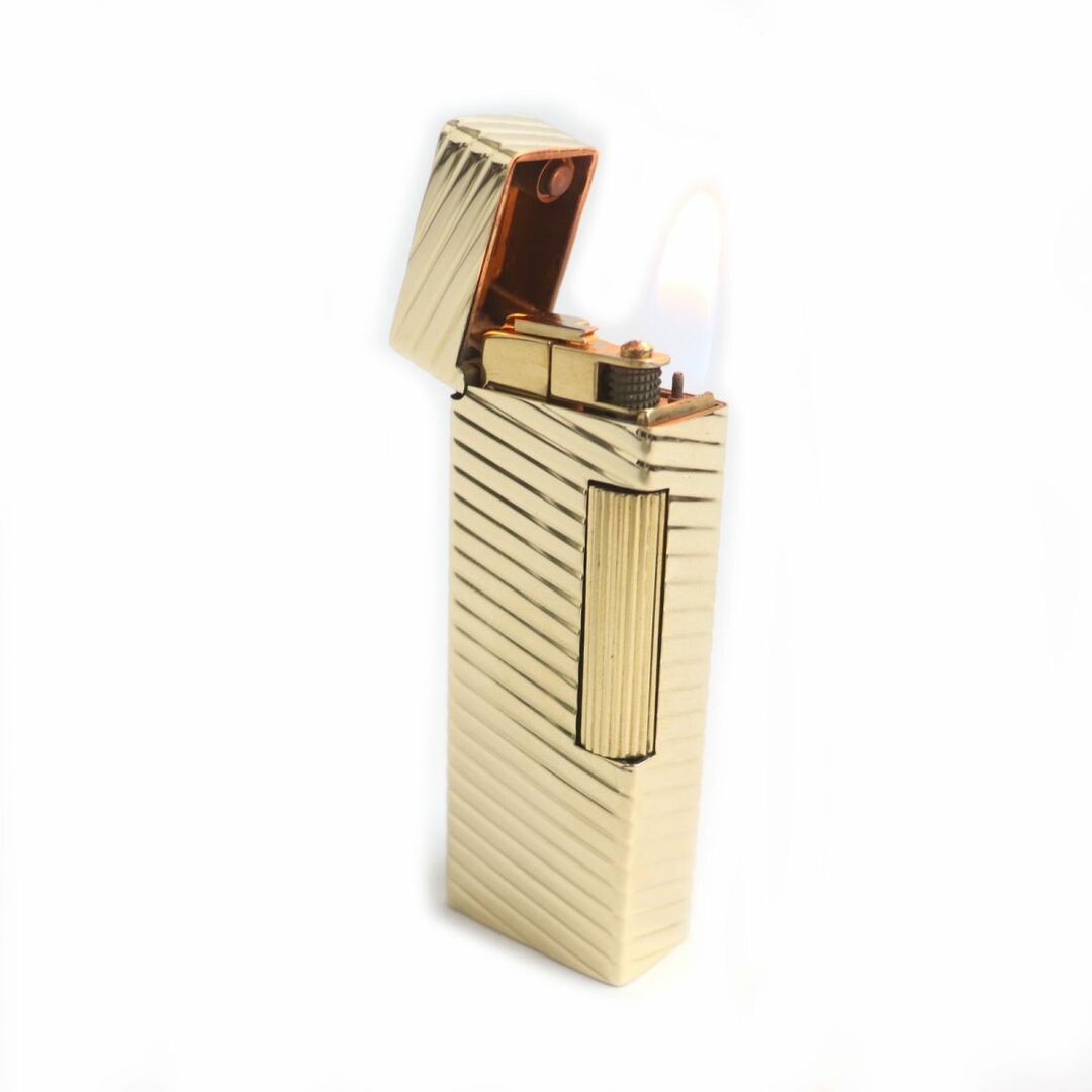 Dunhill(ダンヒル)の極美品▼dunhill ダンヒル ストライプ柄 スクエア アウタージャケット 18K ローラー式 ガスライター ゴールド スイス製 総重量98.8g ケース メンズのファッション小物(タバコグッズ)の商品写真