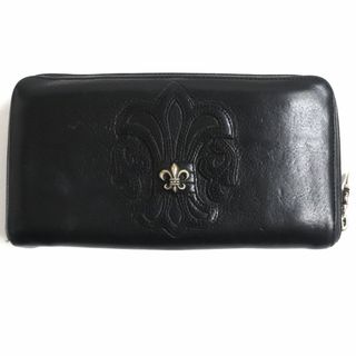 クロムハーツ(Chrome Hearts)の良品▼CHROME HEARTS クロムハーツ REC F BSフレア ダガージップ SV925 ラウンドファスナー レザーウォレット/長財布 黒×シルバー メンズ(長財布)