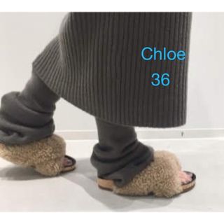 クロエ(Chloe)のChloe クロエ ファーサンダル ベージュ 36(サンダル)