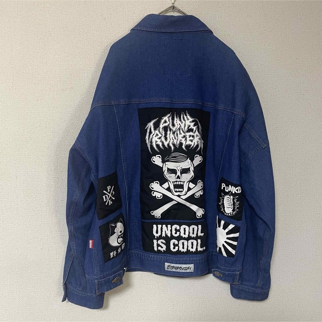 PUNK DRUNKERS(パンクドランカーズ)の【超希少品・入手困難】パンクドランカーズ　デニムジャケット　ドクロ　野良猫　M メンズのジャケット/アウター(Gジャン/デニムジャケット)の商品写真