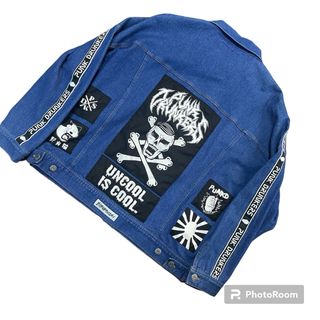 パンクドランカーズ(PUNK DRUNKERS)の【超希少品・入手困難】パンクドランカーズ　デニムジャケット　ドクロ　野良猫　M(Gジャン/デニムジャケット)