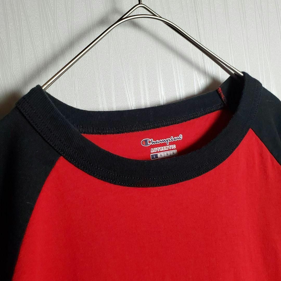 Champion(チャンピオン)のChampion ラグランTシャツ グレー 赤黒 無地 7分袖 ゆるだぼ 古着 メンズのトップス(Tシャツ/カットソー(七分/長袖))の商品写真