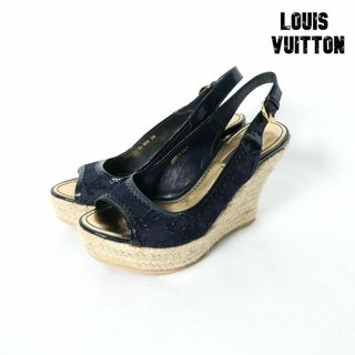 ルイヴィトン(LOUIS VUITTON)の美品 Louis Vuitton モノグラム柄 デニム ウェッジソール サンダル(サンダル)