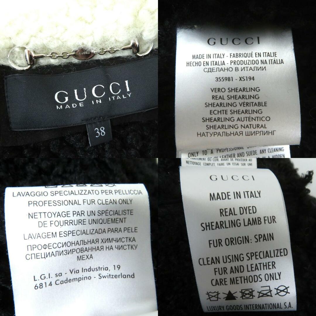 Gucci(グッチ)の美品◎イタリア製 GUCCI グッチ 355981 レディース ショート丈 ダブル ムートンコート ブラック×ホワイト シルバー金具ボタン付き 38 毛皮　m17-st30301-843 レディースのジャケット/アウター(ムートンコート)の商品写真